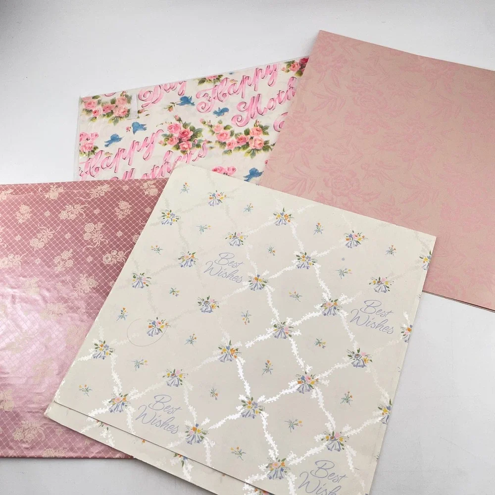 Hallmark American Greetings Vintage Gift Wrap Ribbon Lot Pink Floral Bear 1980s